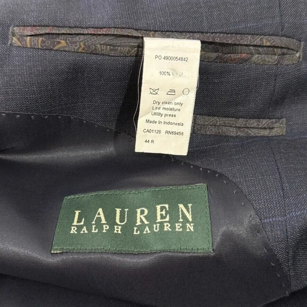 Ralph Lauren 44R Navy Wool Blazer Textured Sport Coat Tailored Fit Dapper Blazer